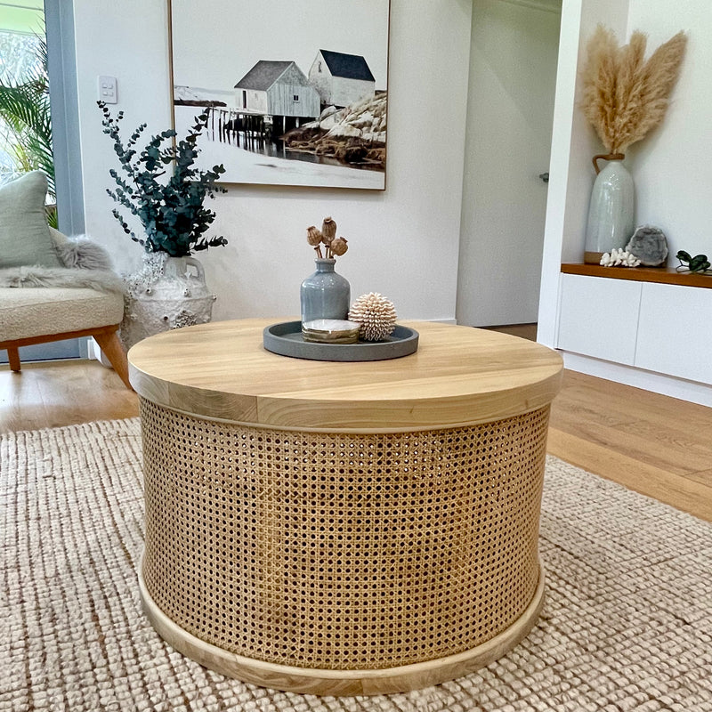 Wood rattan on sale coffee table