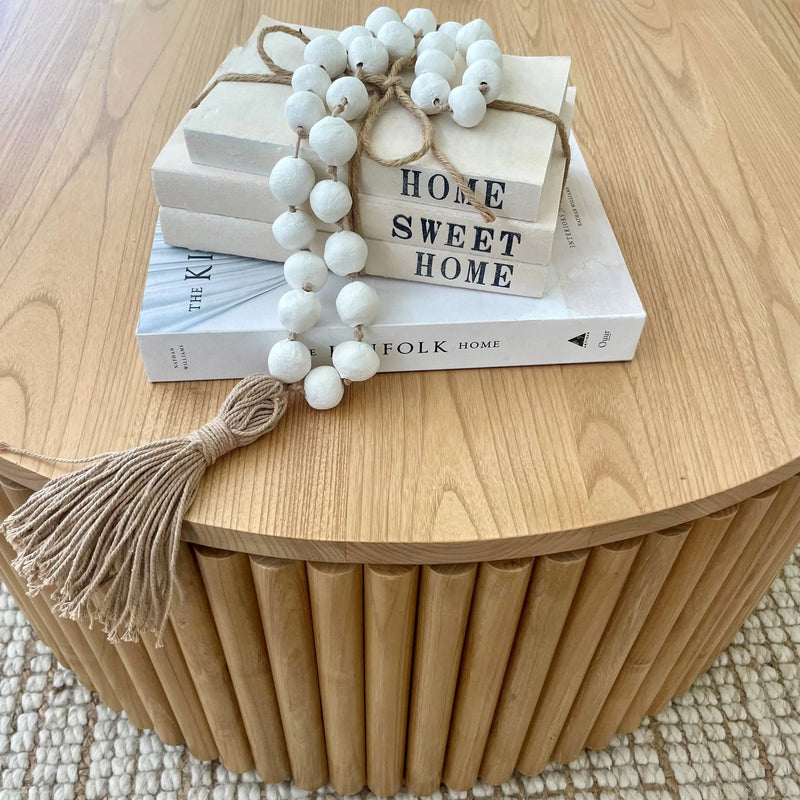 Hand Rolled Clay Bead Tassel - Natural